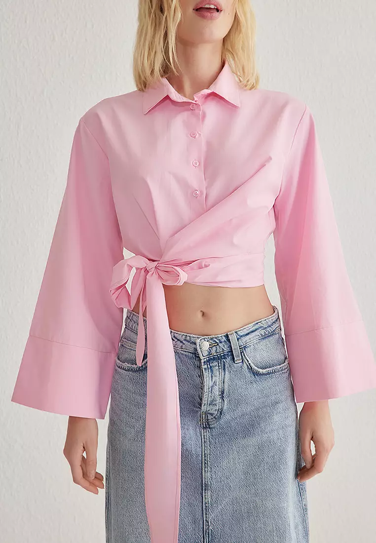 Pink Binding Detailed Regular Regular Pattern Woven Shirt TWOAW25GO00067