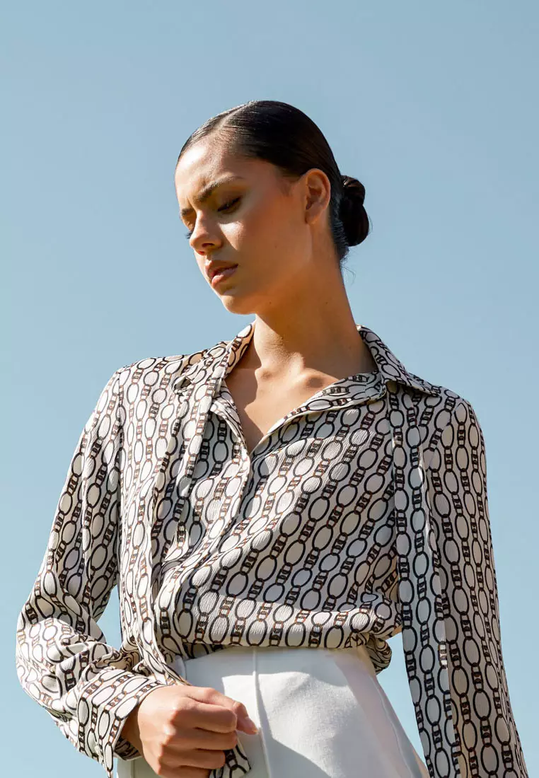 Chain print satin sales blouse