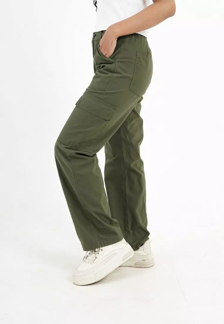 3Second Women's Long Cargo Pants Loose Fit Cotton Twill Cargo On OL-C041024