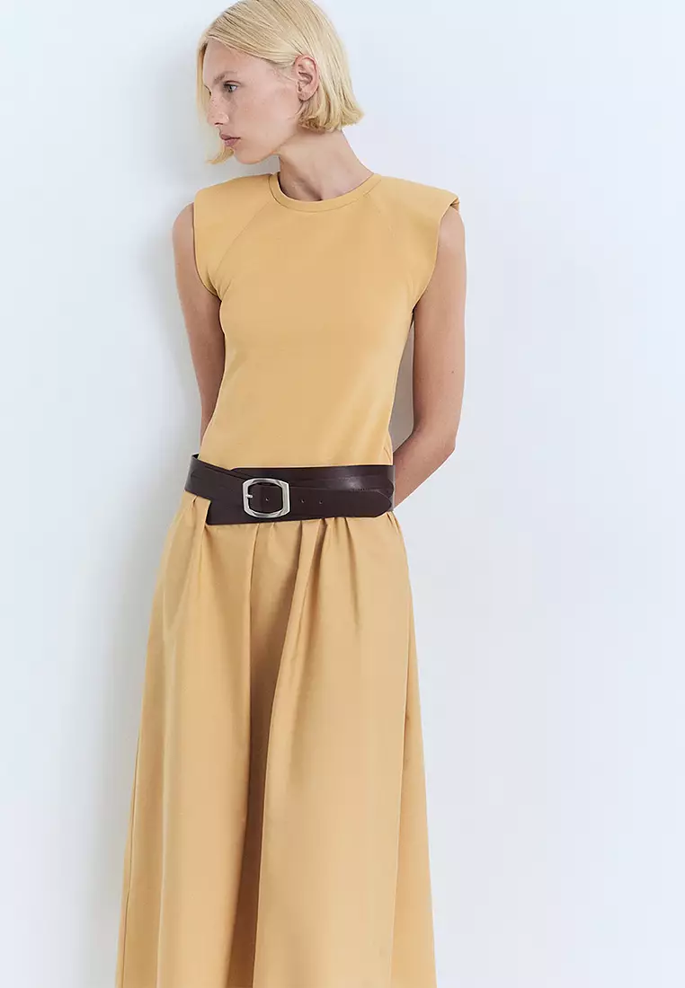 Combined Fabric Midi-Dress