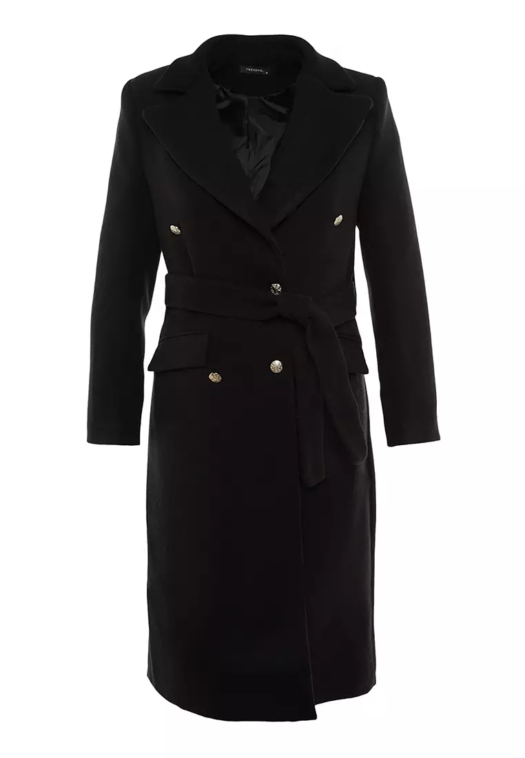 Belt and Button Close Stamp Coat