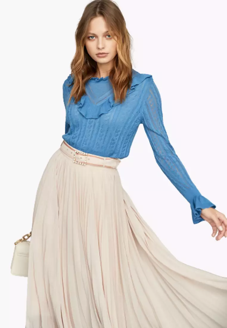 Chiffon pleated maxi skirts sale