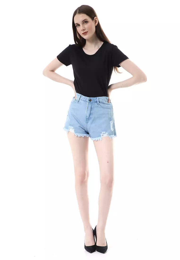 Danisa Jeans Ripped Bawahan Wanita Short Pants High Quality - Light Blue