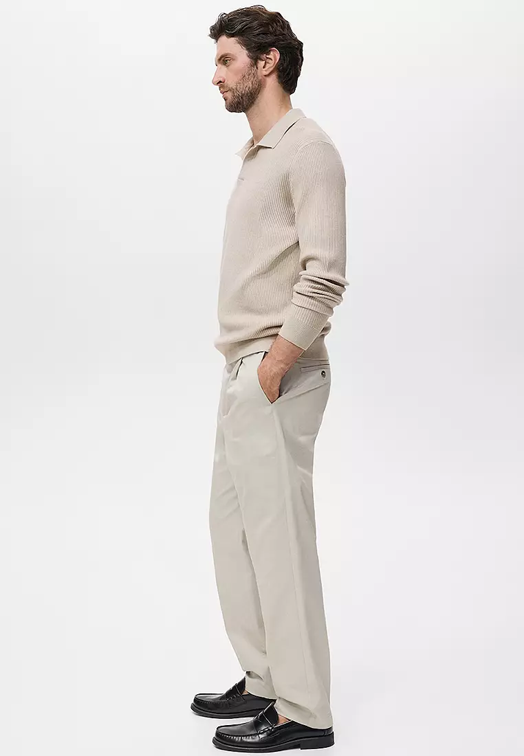 Cotton-Blend Ribbed Polo Sweater