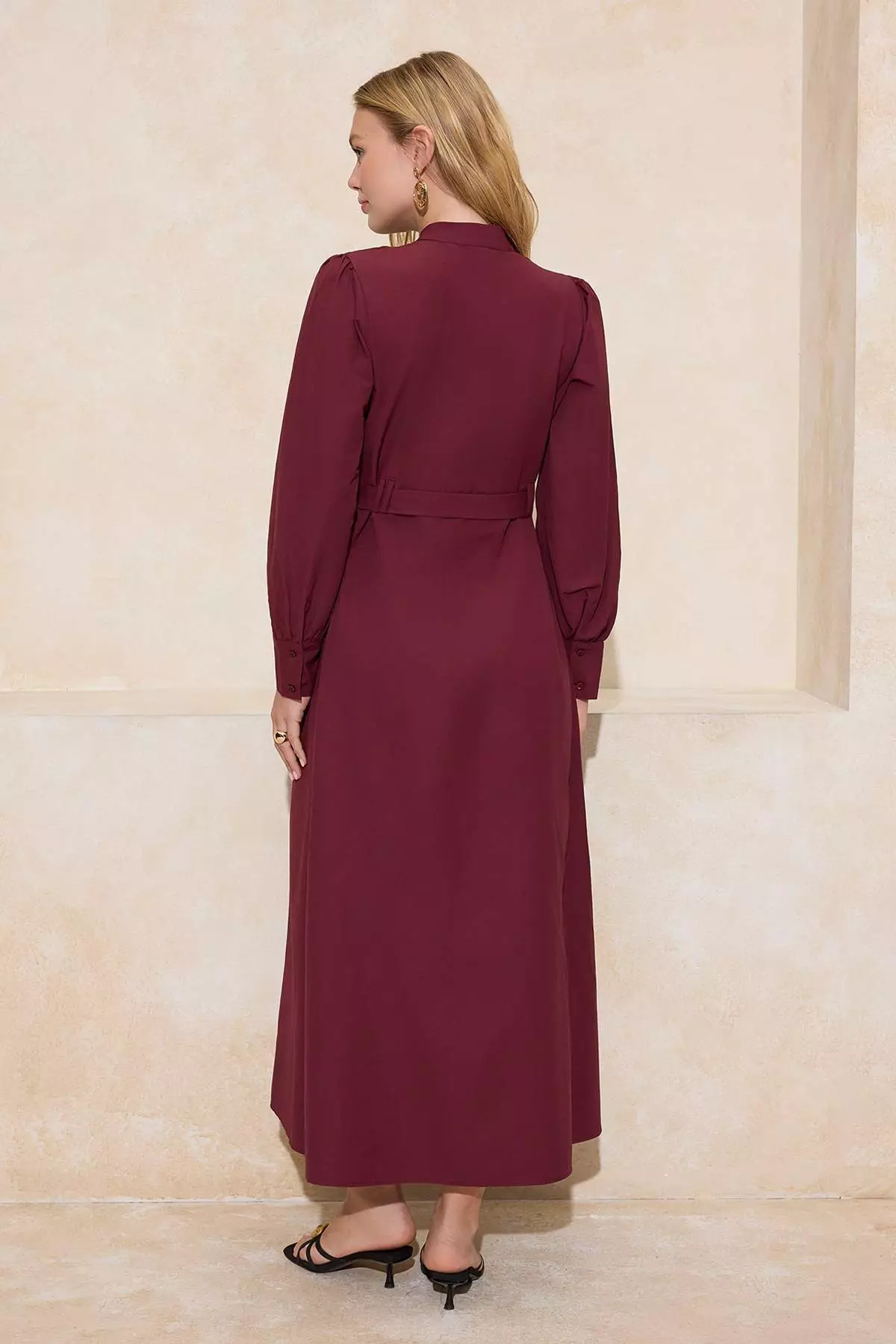 Buy Trendyol Burgundy Gold Belt Buckle Cotton Dress Tctss26Eb00005 2026  Online | ZALORA
