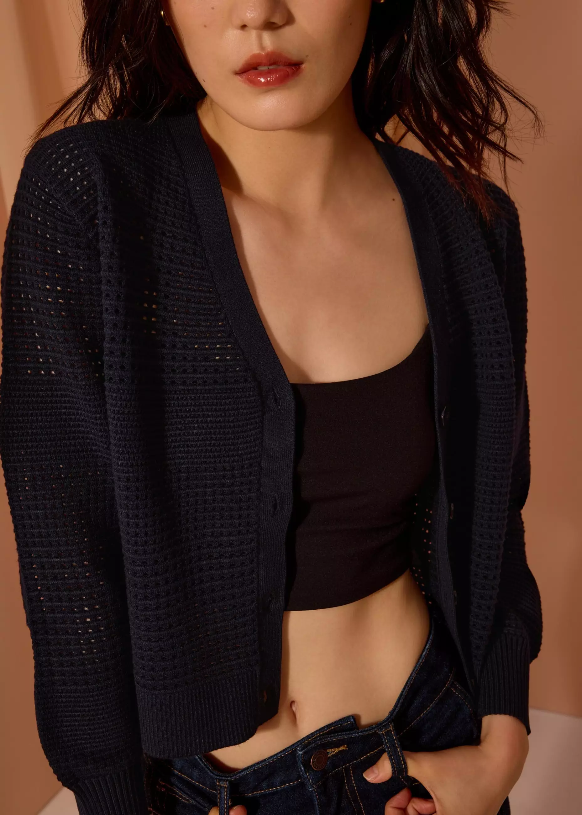 Cardigan Wanita - Relaxed Pointelle Knit Cardigan