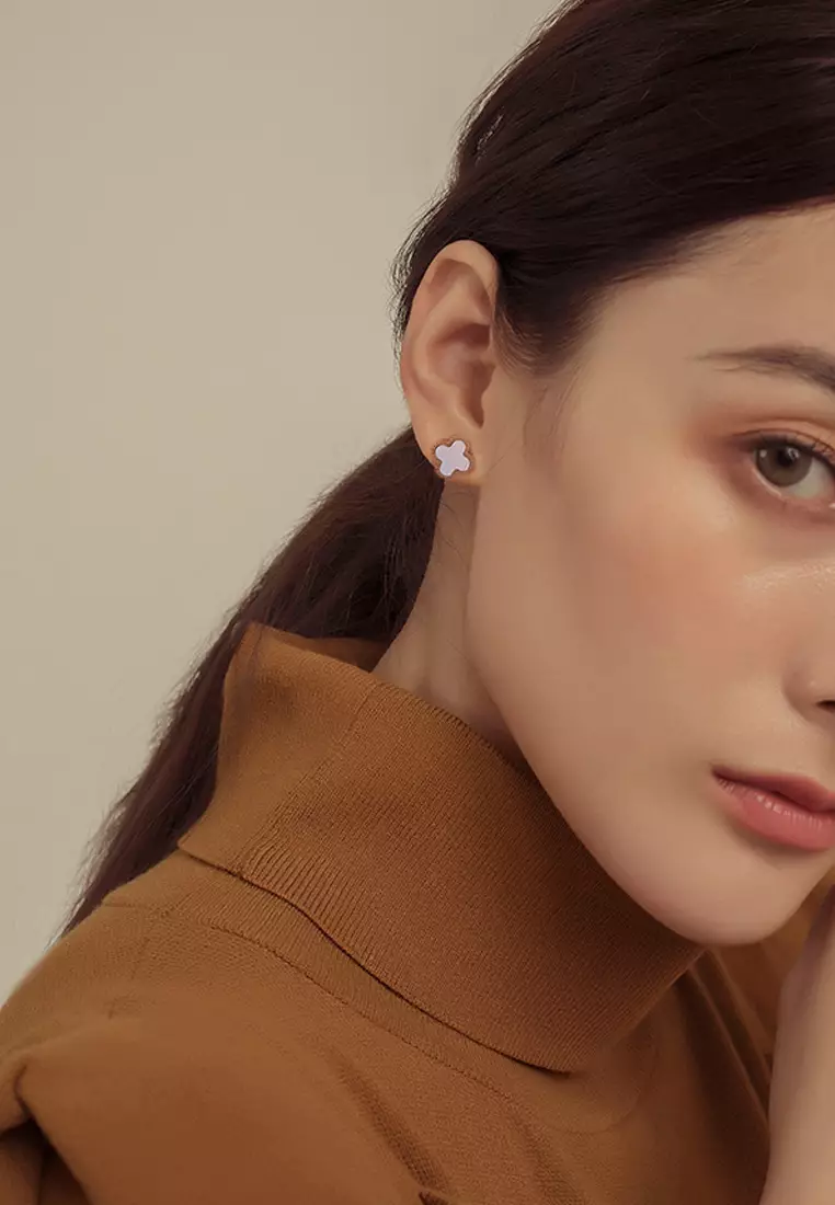 Adele 四葉草白貝母耳釘