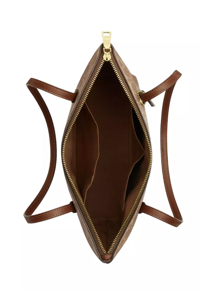 Fiona Zip Tote Bag In Signature Canvas - Tan/Brown