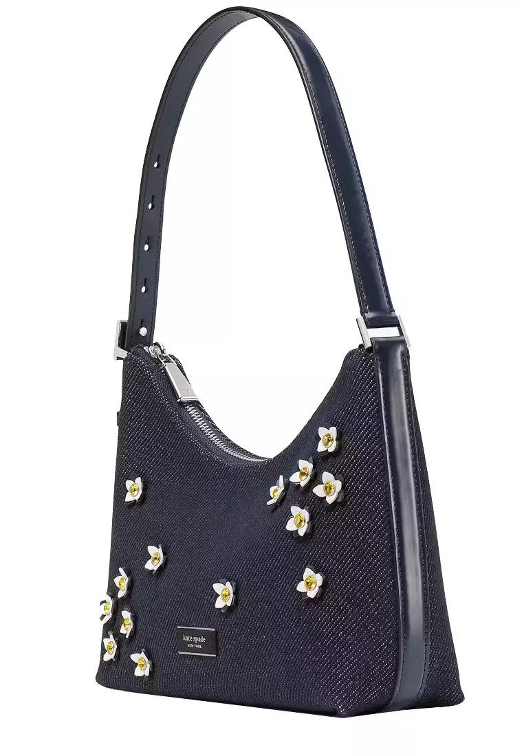 Sam Icon Floral Embellished Denim Small Shoulder Bag in Indigo Multi KB130
