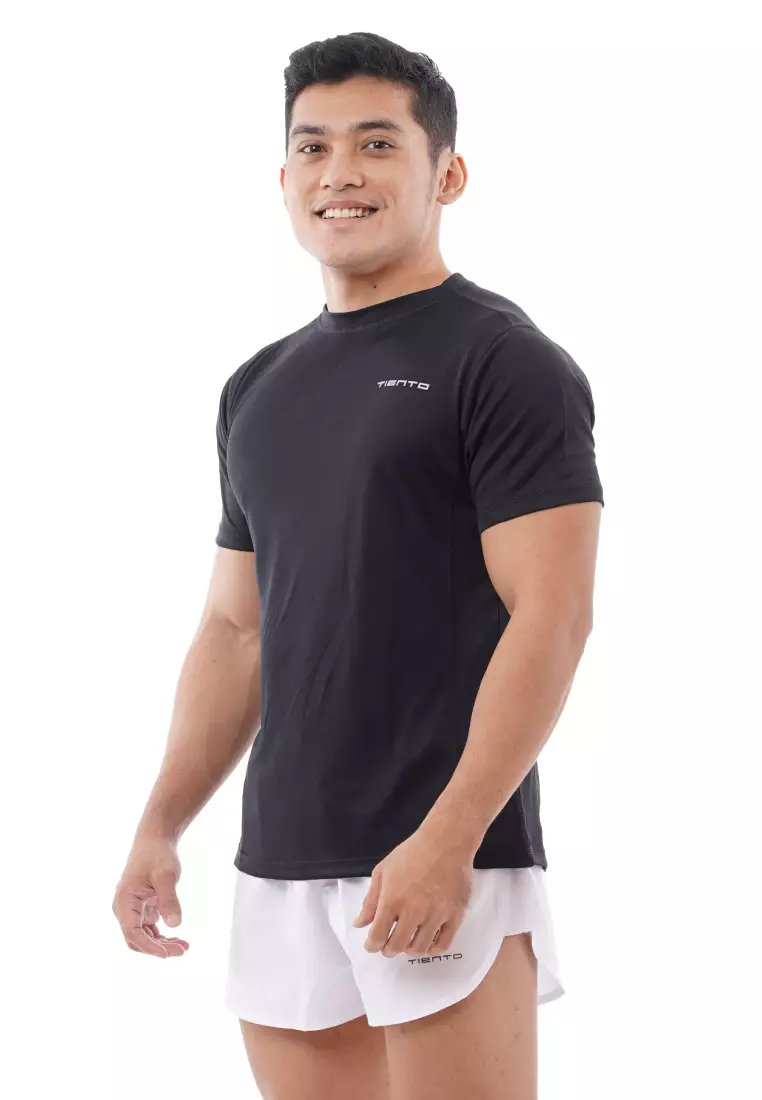 Tiento Kaos Dry Fit Men Black Baju Olahraga Lari Pria