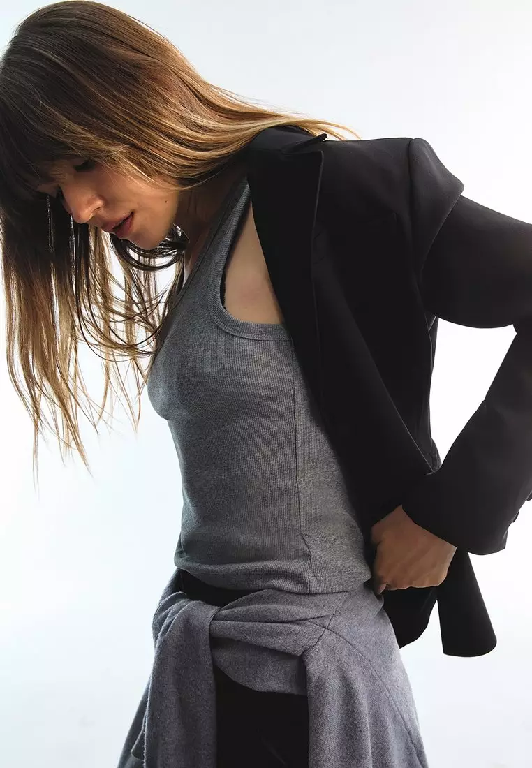 Ribbed Logo Tank Top - Mid Grey