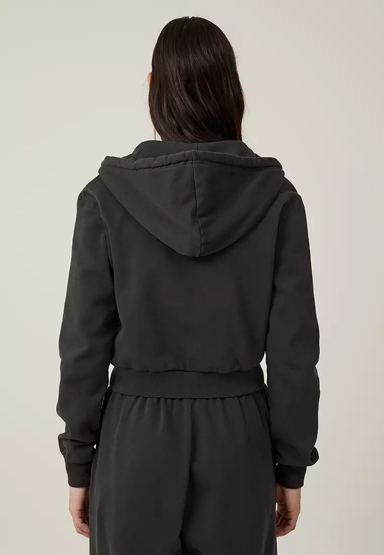 Cropped zip-through hoodie - Black - Ladies