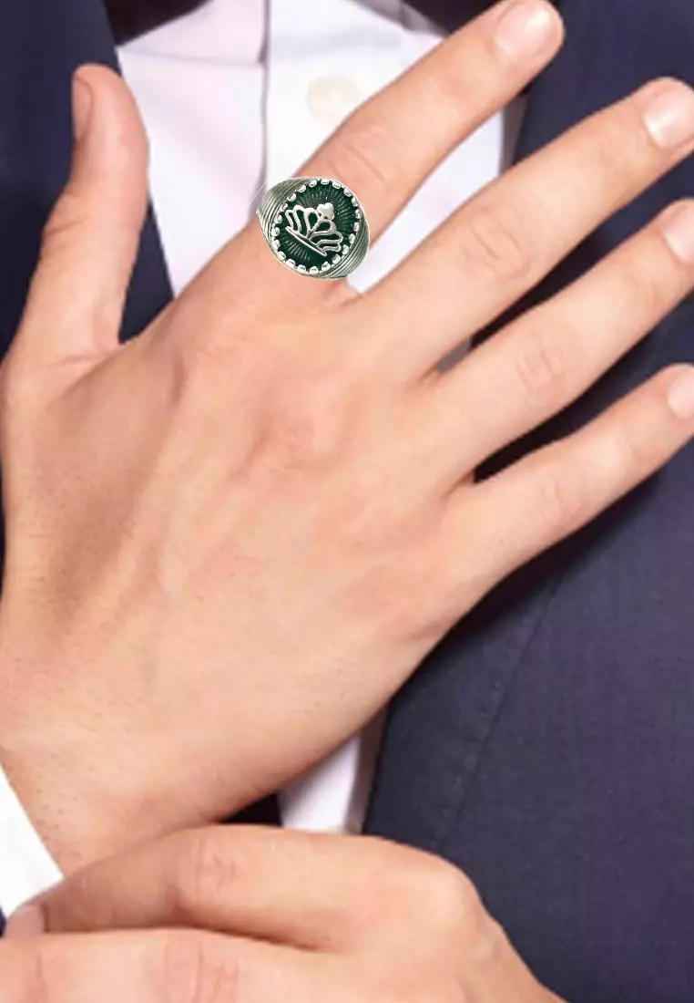 Men's Accessories Round Crown Premium Stainless-Steel Cincin Pria Ring Silver