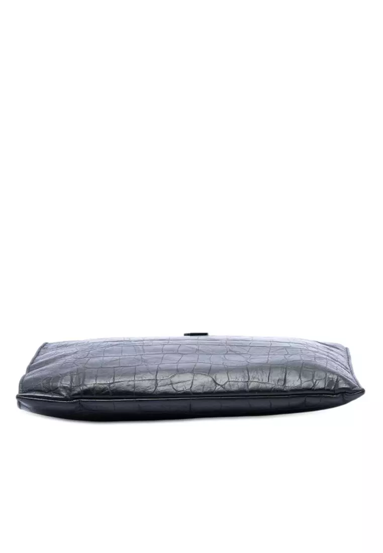 Pre-Loved Saint Laurent Croc Embossed Leather Monogram Document Holder