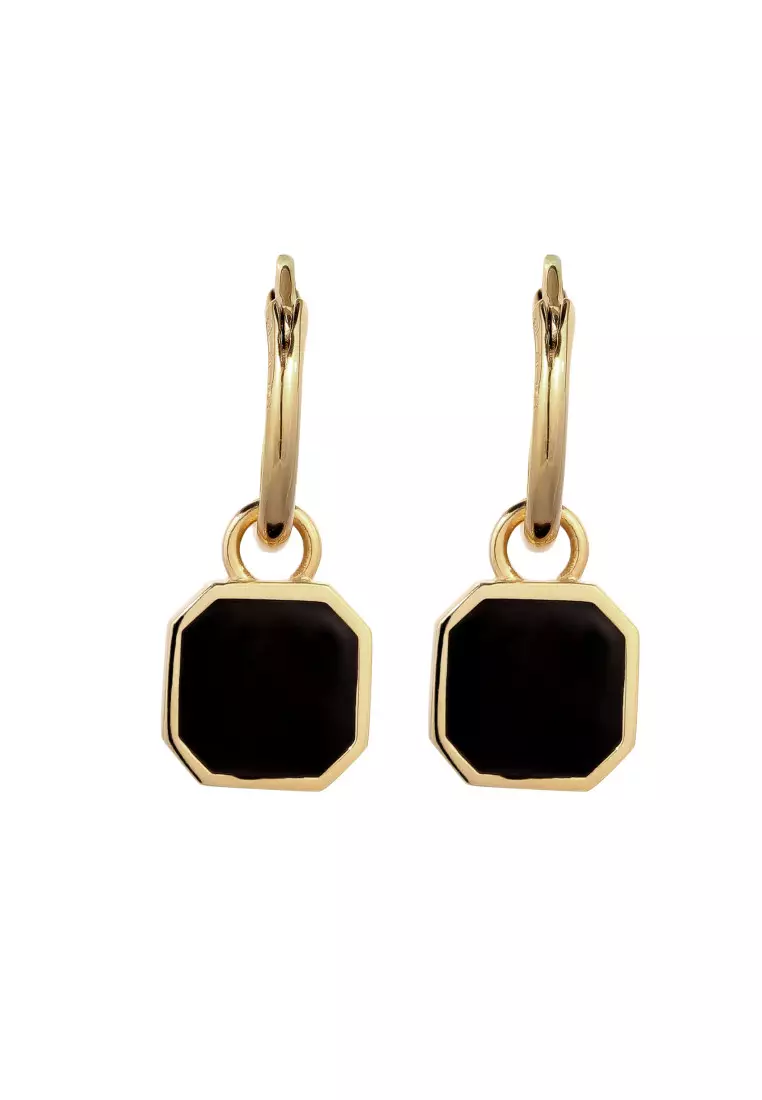EXCLUSIVE Anting Perhiasan Perak 925 Unisex Creole Square Enamel Gold Plated