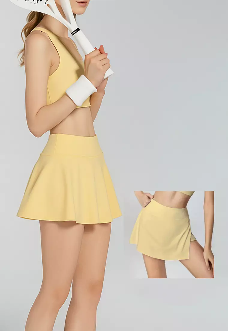 LB126 Rok Padel Tenis Wanita Legging inside Skort ada Kantong TdBolt pastel yellow