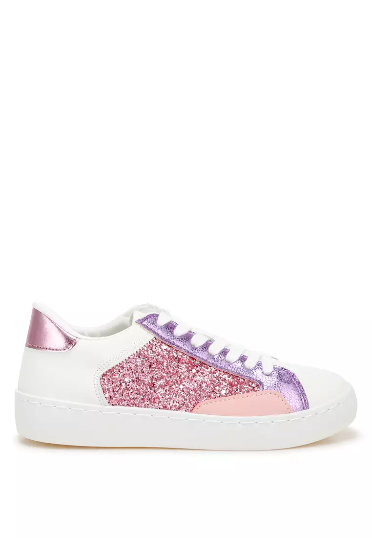 Discount on London Rag  shoes - SKU: Glitter Faux Leather Sneakers in Pink