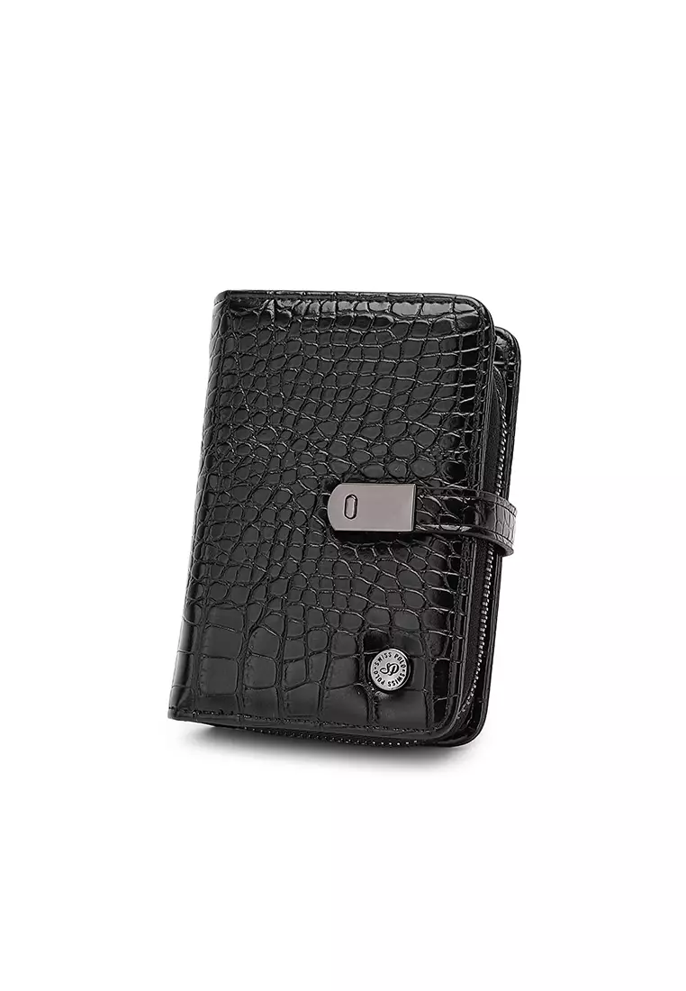 Women's Croc Wallet with Coin Compartment (短錢包) - 黑色