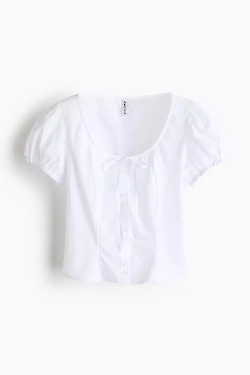 Puff-sleeved poplin blouse