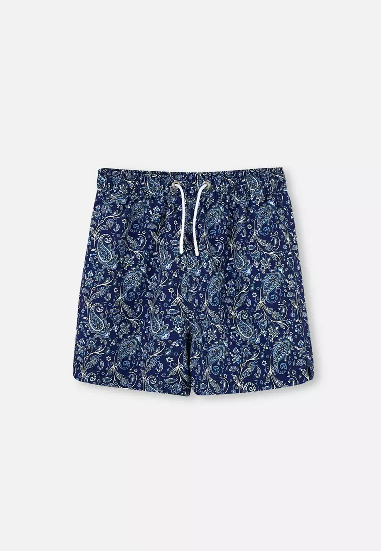 Navy Shorts, Paisley Printed, Short Leg, Swimwear for Boys