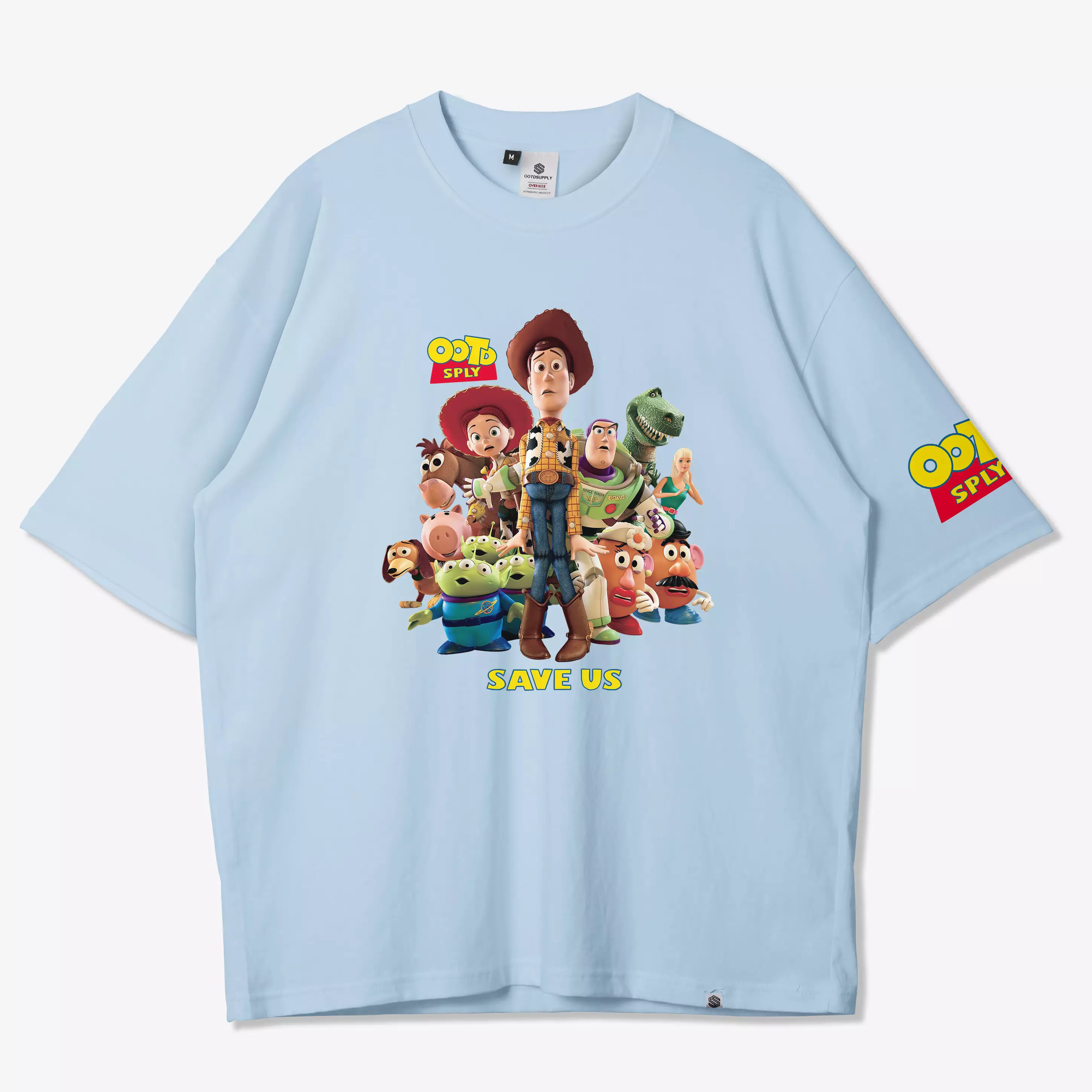 OOTDSUPPLY Oversized Tshirt Toys Baby Blue Cream & Black l Kaos Oversize Pria dan Wanita OV139