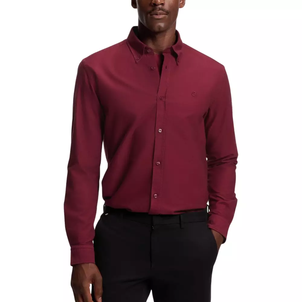 H-Roan-BD Slim Fit Shirt in Oxford Cotton Dark Red