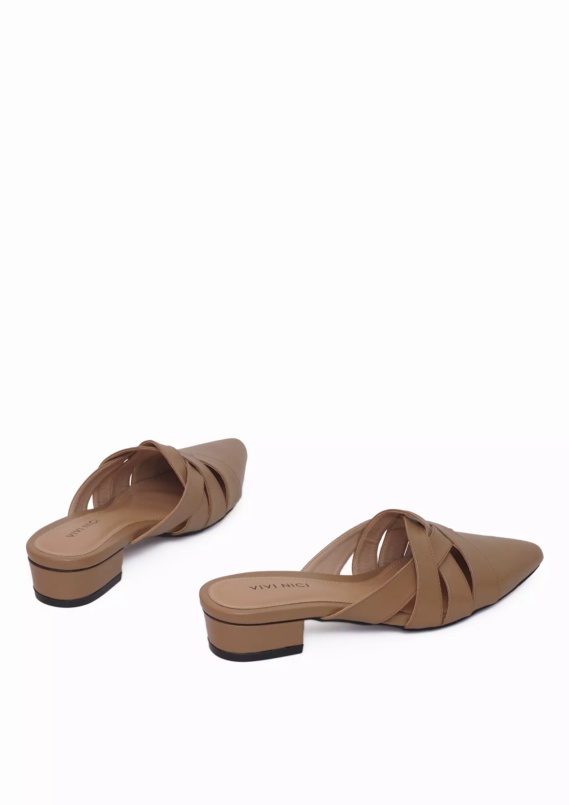 VIVI NICI - Tisya Sepatu Sandal Mules Wanita Hak 3 Cm Milk Coffee