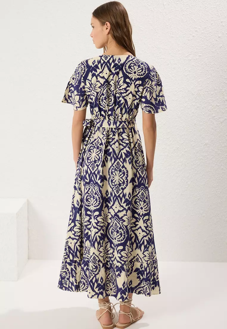 Patterned Wrap Midi Dress
