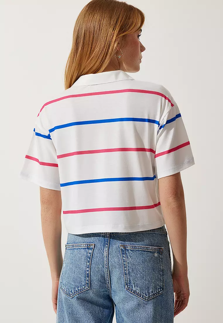 Stripe Crop Polo Shirt