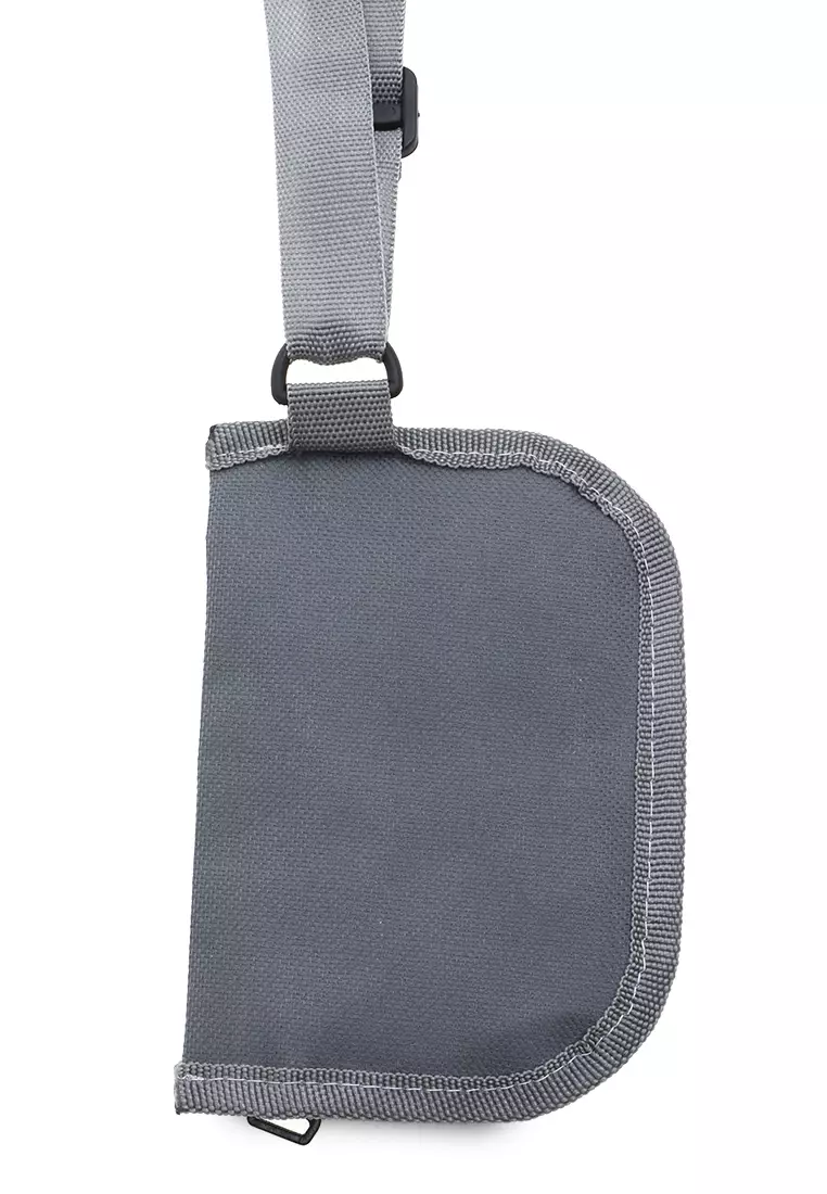 Kyven Dompet Canvas Slempang Motif Polos Zip Fastening Wanita - Abu