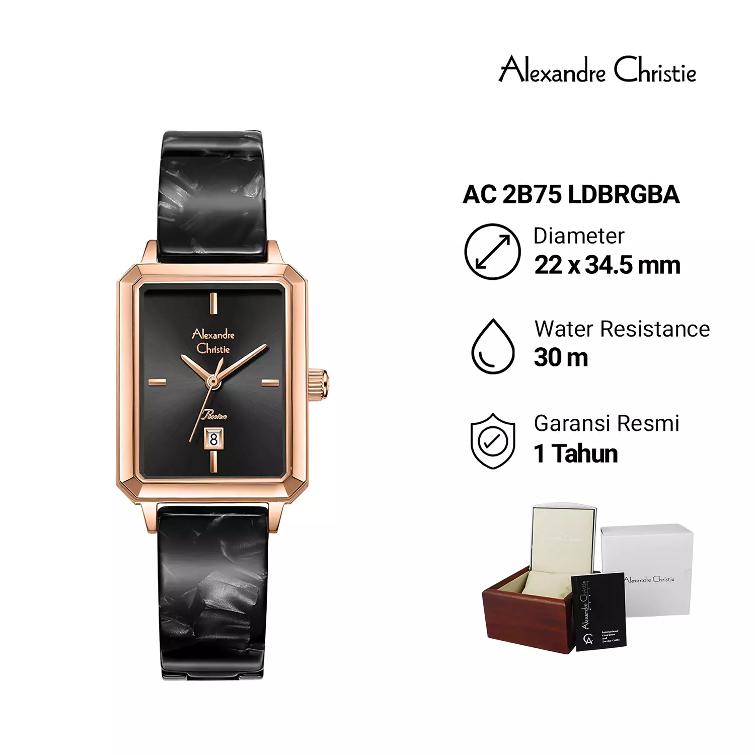 Jam Tangan Analog Wanita - Passion Series - Rosegold Stainless Steel Case - Black Acetate Strap - 2B75 LDBRGBA