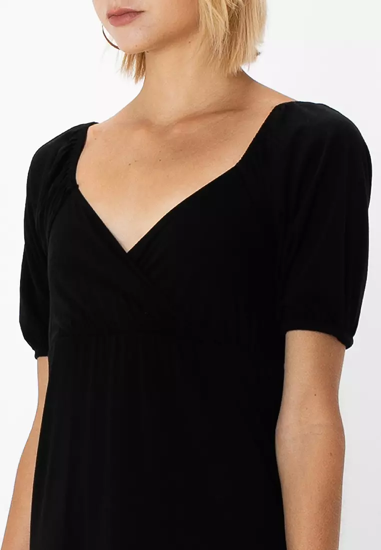 Petite Short Sleeves Wrap Tiered Midi Dress