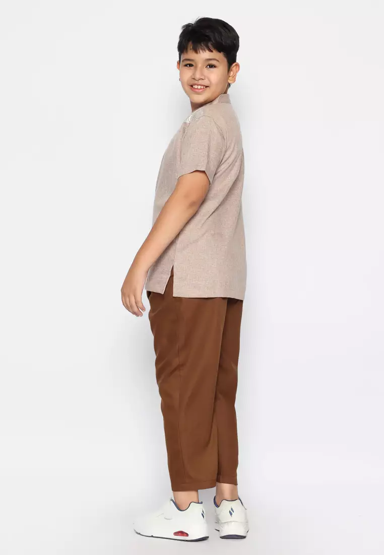 Baju Koko Anak Laki Bordir Arrow Brown Setelan - FOREVER