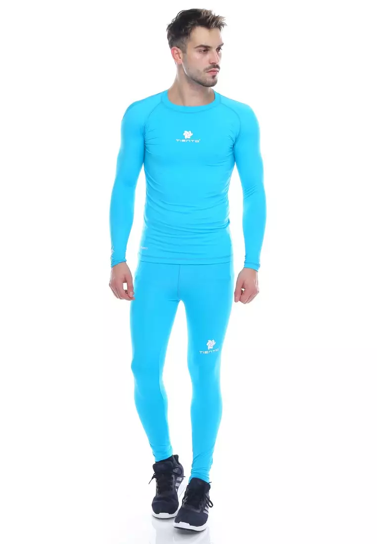 Tiento Man Baselayer Baju Ketat Manset Olahraga Pria Long Sleeve Turkis Rashguard Sport Original