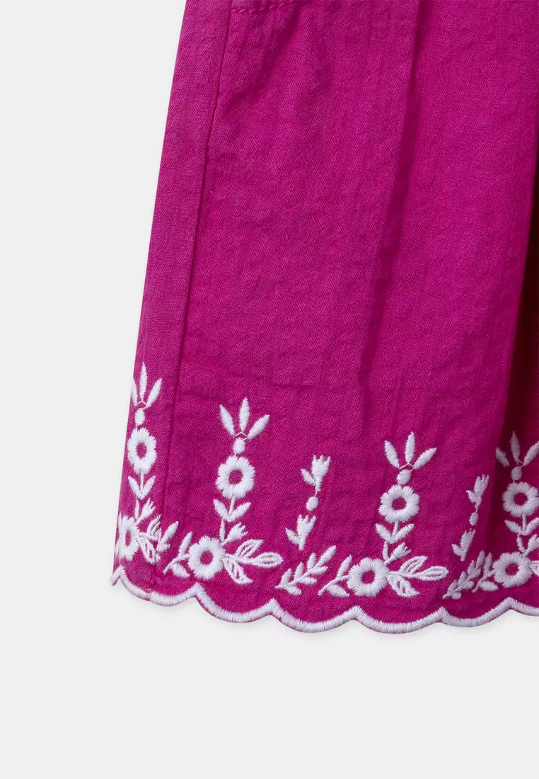 Fuchsia pink shorts with floral embroidery