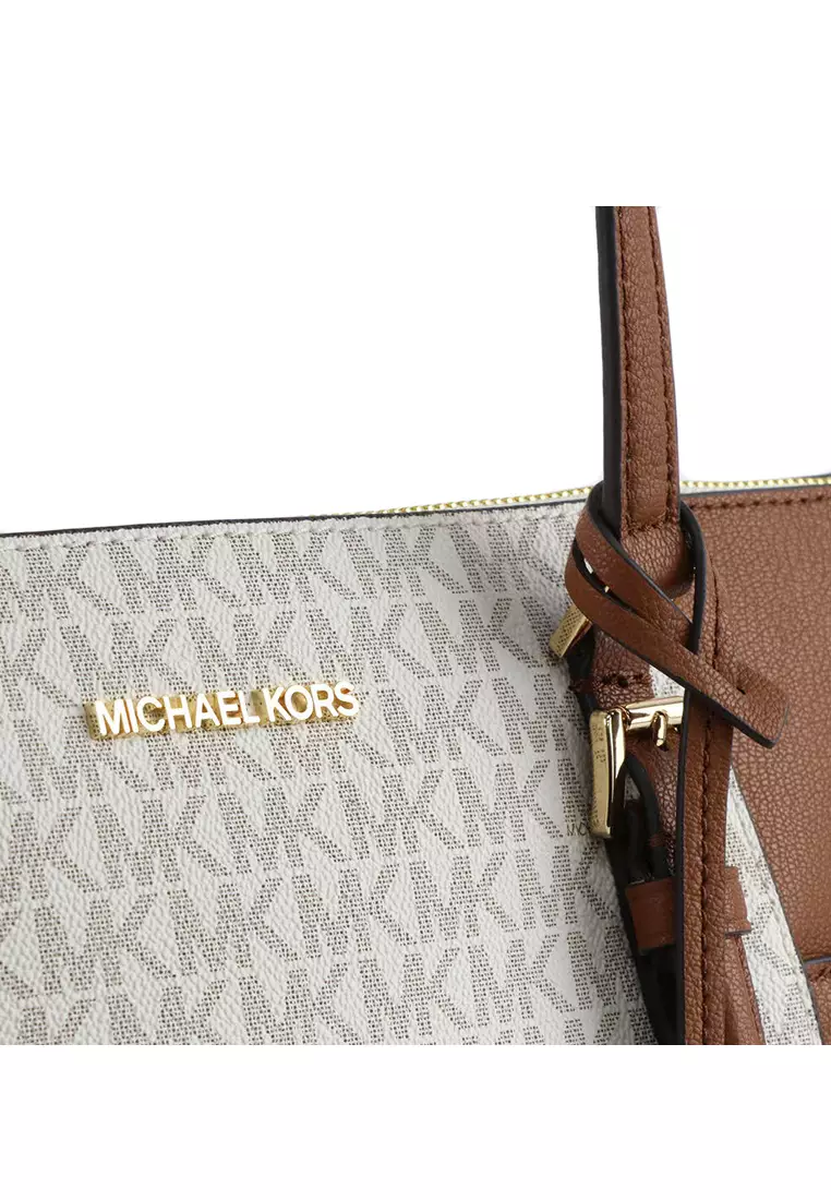 Michael Kors Charlotte Large Tote Bag In Signature Vanilla Brown