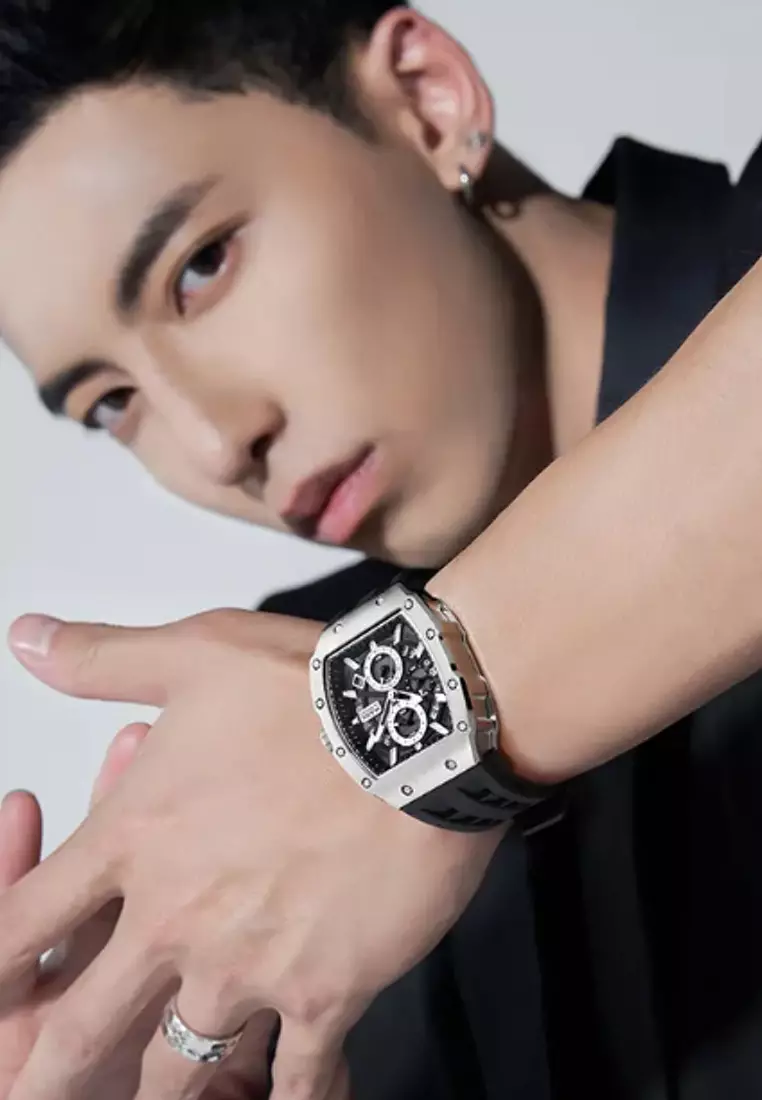Unisex Barrel Shape Alloy Quartz Watch, 44mm, Rubber Strap