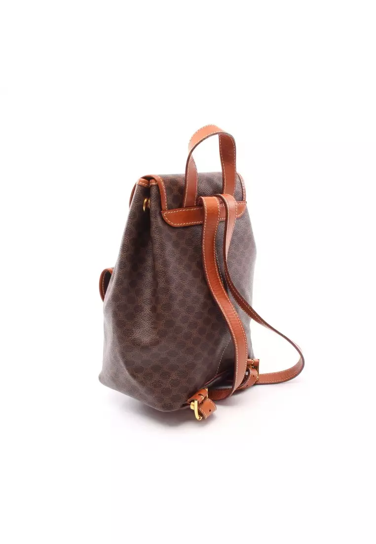 Pre loved CELINE Macadam Backpack rucksack PVC leather Dark brown Brown