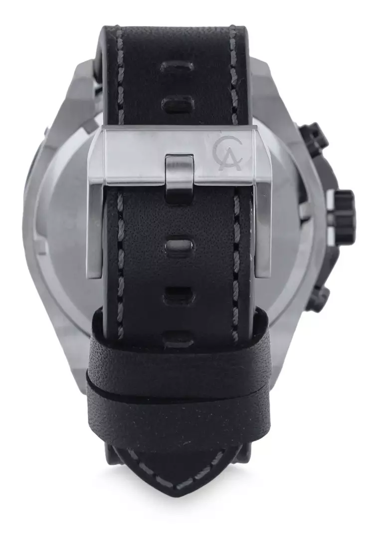 Alexandre Christie Jam Tangan Pria - Black Silver - Leather Strap - 6504 MCLTBBA