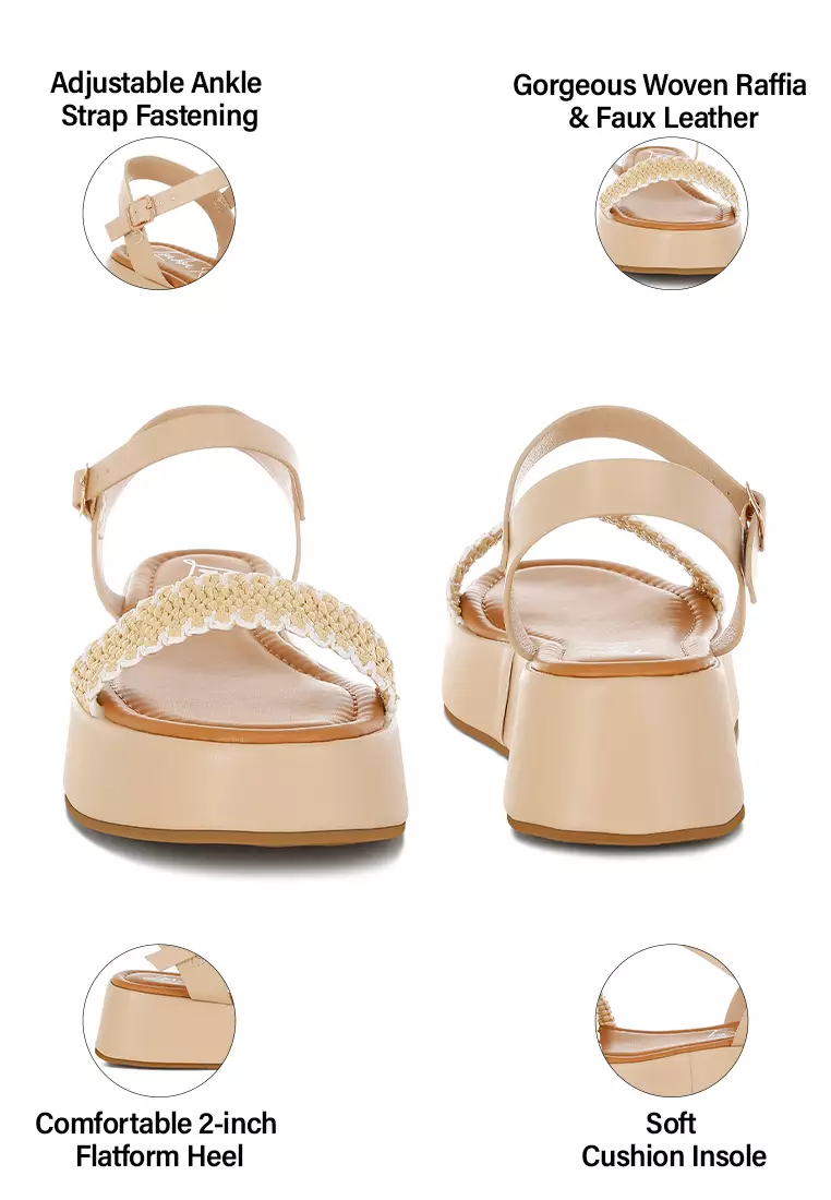 Raffia Flatform Sandals in Beige
