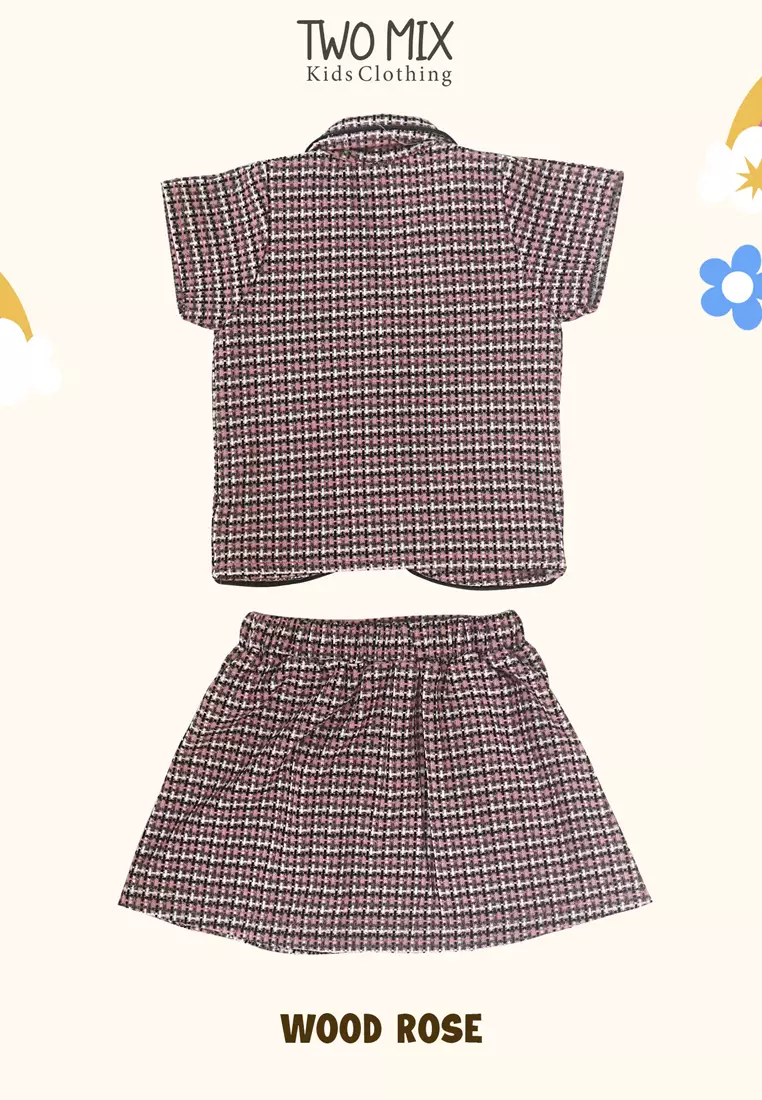 Two Mix - Setelan Anak Perempuan Kotak - Stelan Baju Anak Cewek Lucu Fashion 1-6 Tahun 4365A Wood Rose