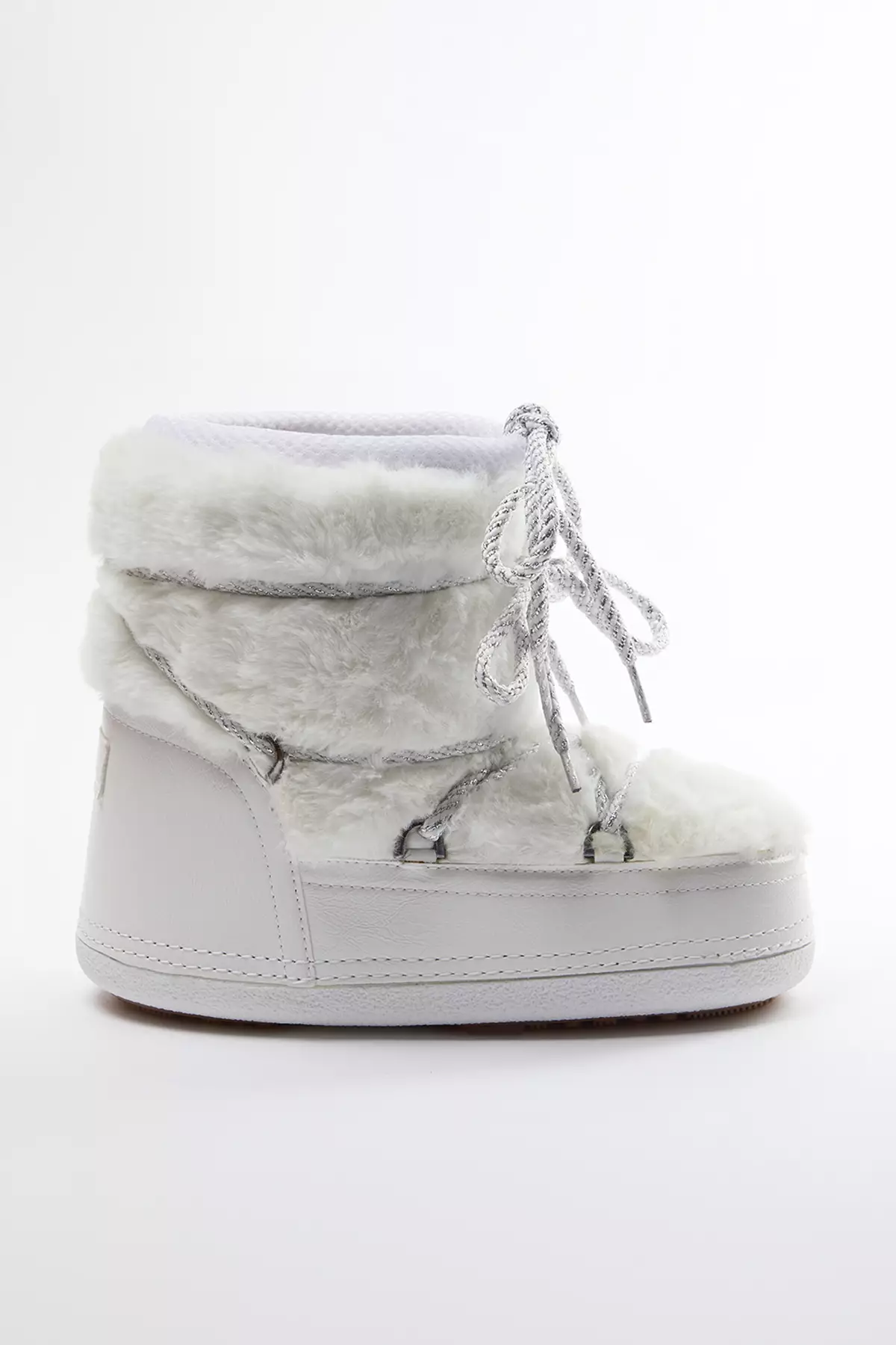 Ecru Fur Lace-Up Plush Women's Snow Boots Takaw25Bo00050