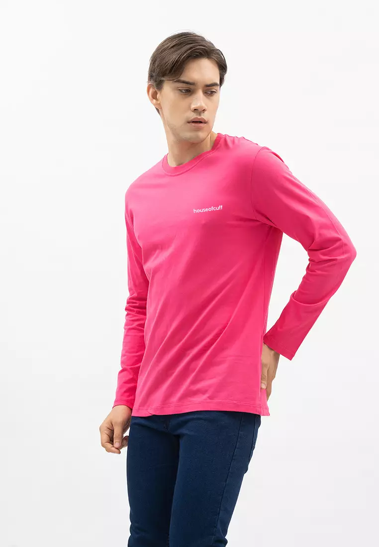 Houseofcuff Kaos Cotton Combed Lengan Panjang Pria Pink Fanta