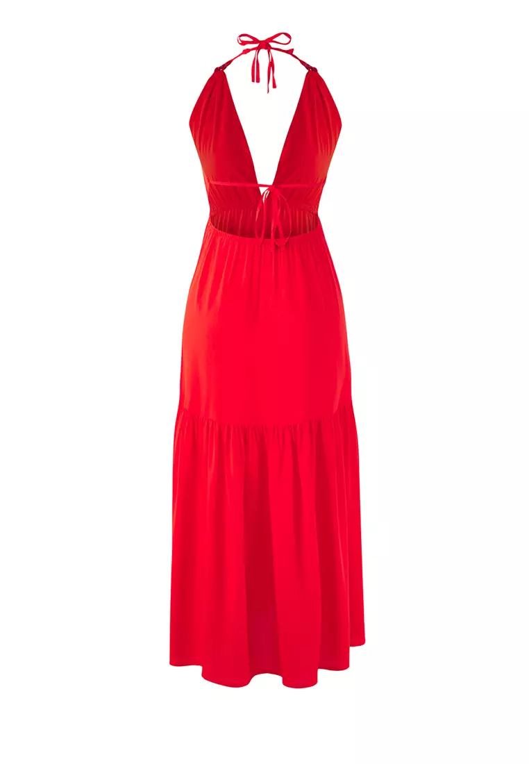 Red Maxi Woven Accessory Beach Dress TBESS25EL00081