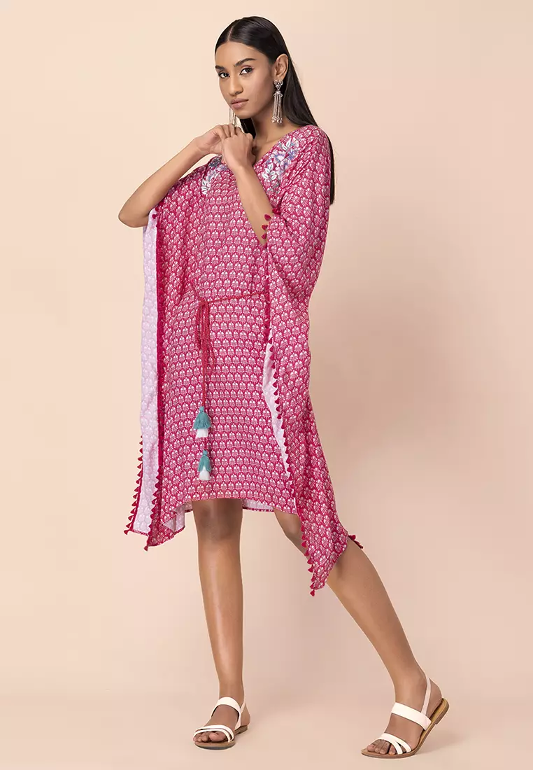 Pink Embroidered Belted Kaftan Kurta