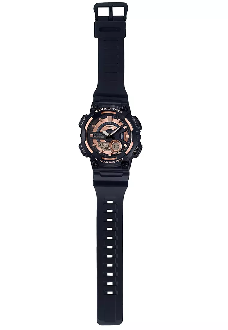Casio World Time - Jam Tangan Pria - Black - Resin Strap - AEQ-1100W-1A3VDF