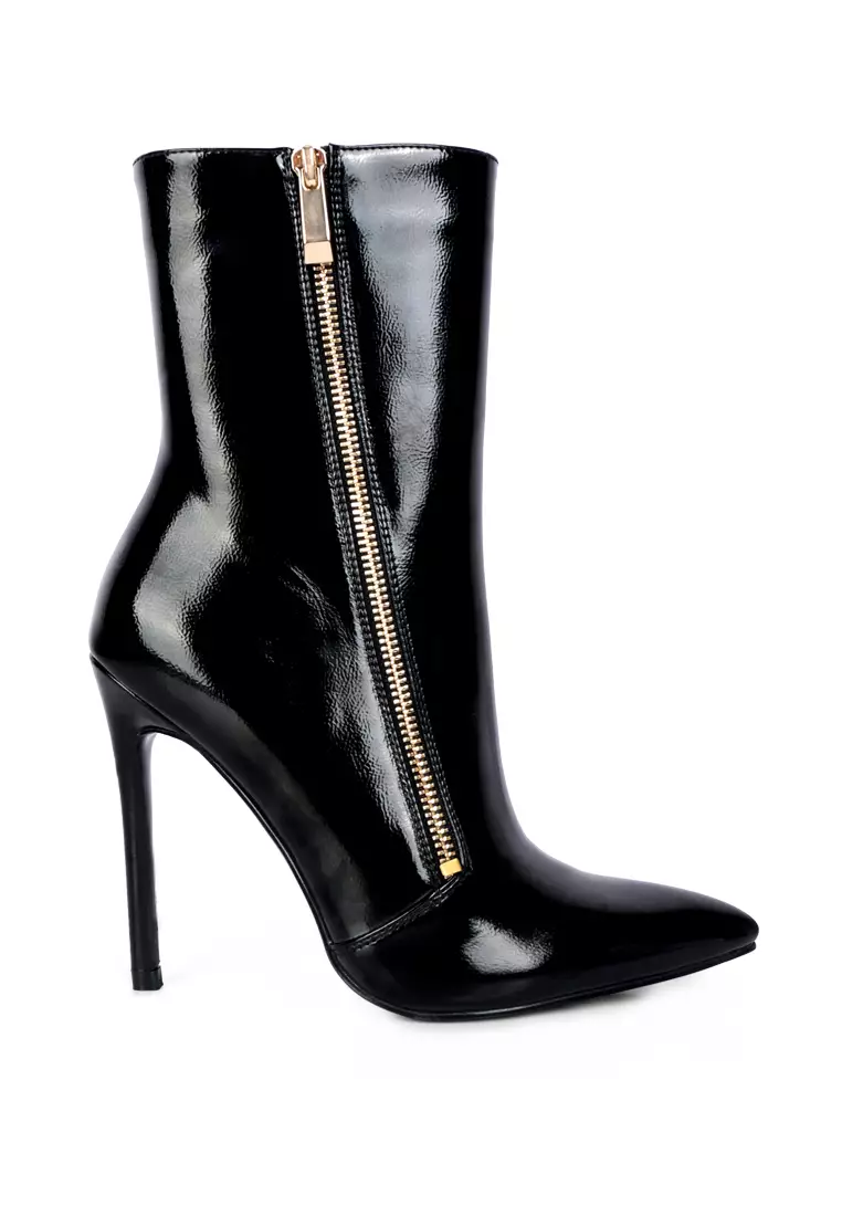 Discount on London Rag  shoes - SKU: Black Patent Pu High Heeled Ankle Boot