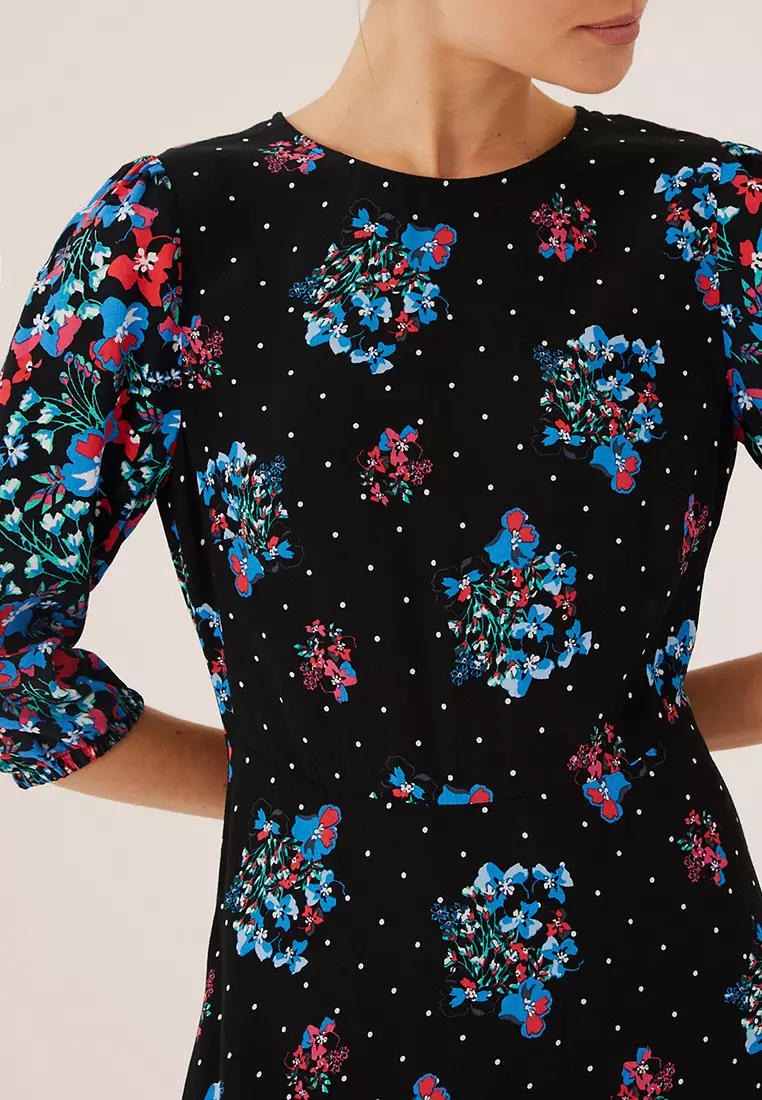 Floral Round Neck Midaxi Tea Dress