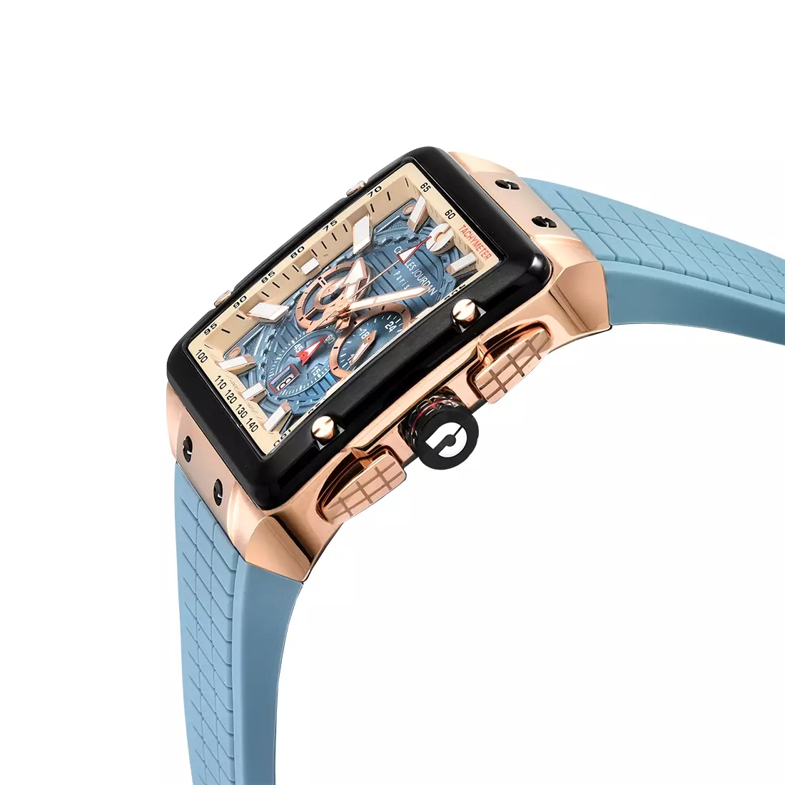 Jam Tangan Pria Charles Jourdan Ludis Square Blue Gold Quartz Strap Silicone CJ1122-1002C Original