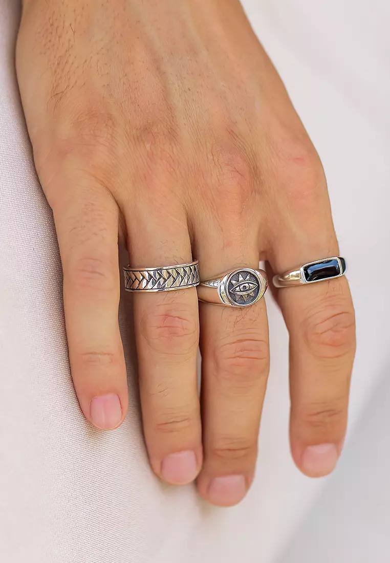 EXCLUSIVE Cincin Perhiasan Perak 925 Pria Evil Eye Signet